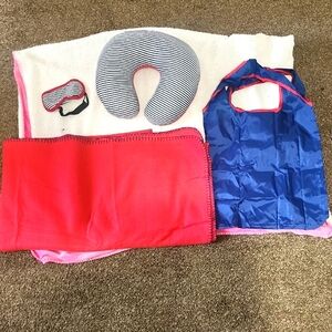 Travel Kit Neck Pillow Blanket Eye Mask Nylon Tote Bag Kid Teenager Comfort Set